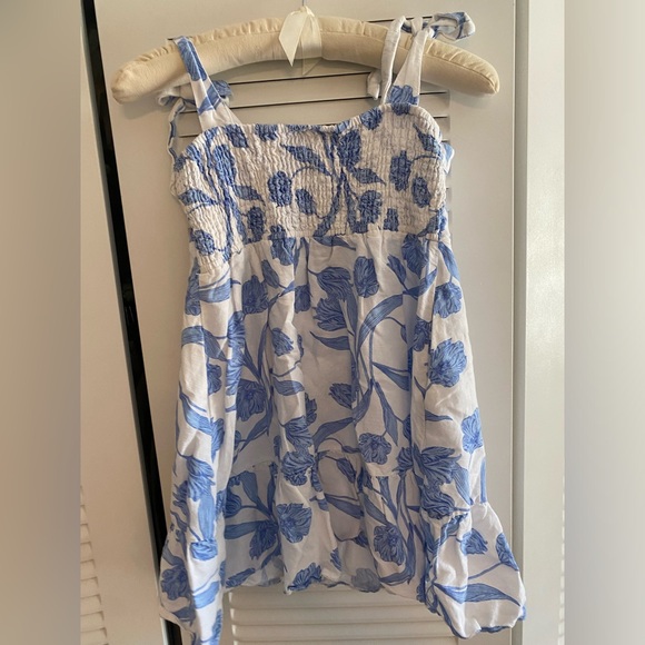 Emily McCarthy Girls Blue White Mjni Dress Tulip Twist Floral Tie Straps - Picture 3 of 3